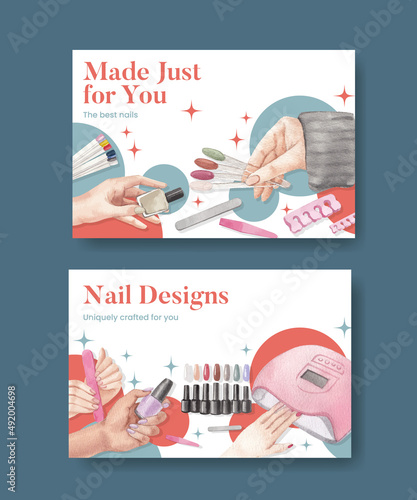 Facebook template with nail salon concept,watercolor style