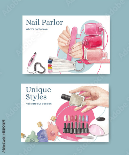Facebook template with nail salon concept,watercolor style