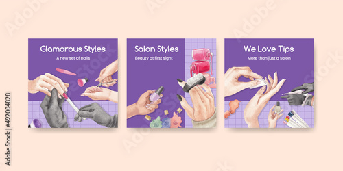Banner template with nail salon concept,watercolor style