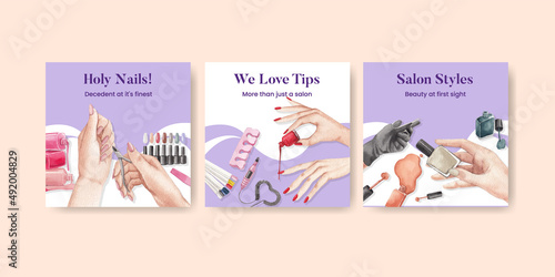 Banner template with nail salon concept,watercolor style