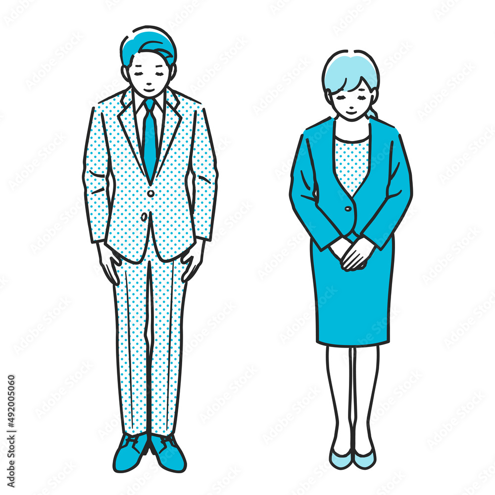 お辞儀をする男性と女性 お辞儀をする男性と女性