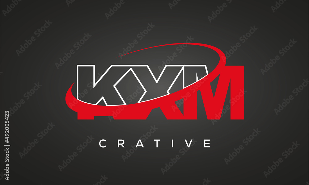 KXM creative letters logo with 360 symbol vector art template design	