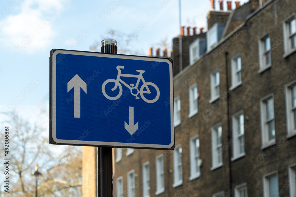 Directional street sign for shared One-Way traffic and cycle only lane