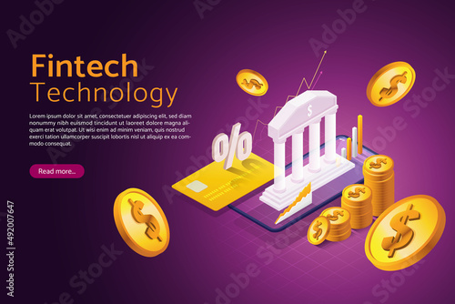 Fintech Financial Technology purchases and transactions Electronic Funds Transfer for Banking Businesses via smartphone.
