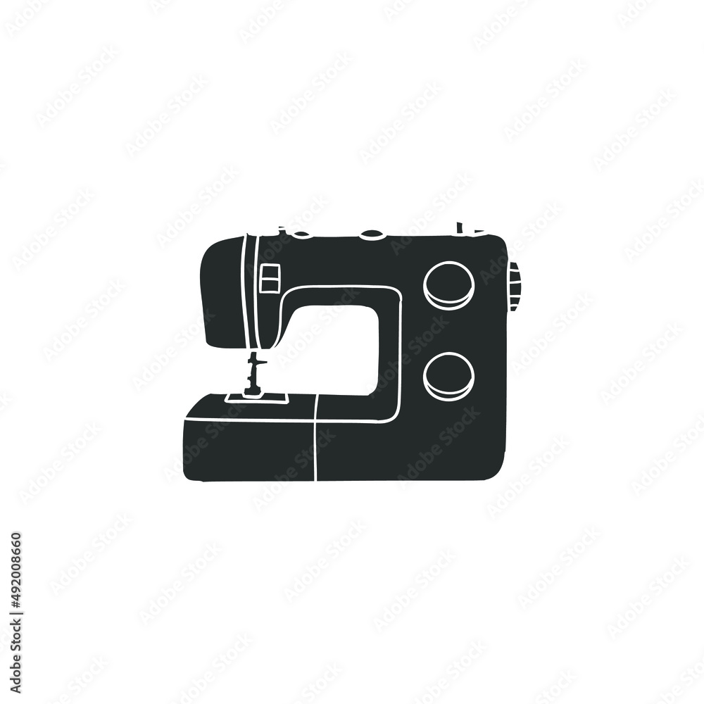 Sewing Machine Icon Silhouette Illustration. Tailor Factory Stitch Vector Graphic Pictogram Symbol Clip Art. Doodle Sketch Black Sign.