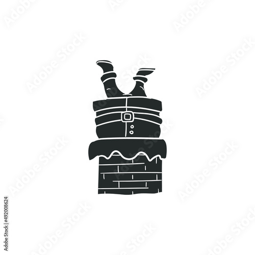 Santa Claus Icon Silhouette Illustration. Chimnery Christmas Vector Graphic Pictogram Symbol Clip Art. Doodle Sketch Black Sign.