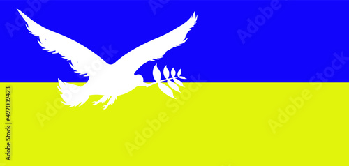 white bird of liberty on the background of the Ukrainian flag,stop war.liberty brotherhood concept.