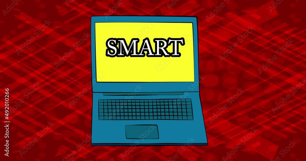 Laptop with the word Smart on the screen. 4k Comic Book style animation ...