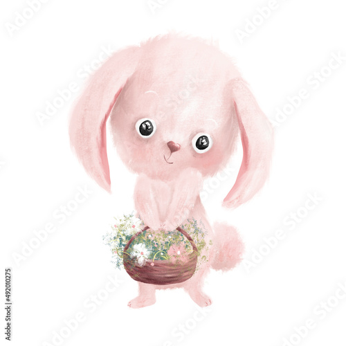 Cute lovely bunny. Adorable cartoon character. Easter greeting card.