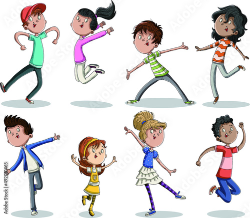 Group of happy cartoon young people. Teenagers.