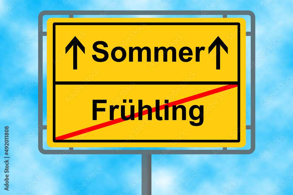 Frühling Sommer Jahreszeiten Wechsel Ortseingangsschild Frühling Sommer Jahreszeiten Wechsel Ortseingangsschild