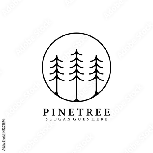 Pine tree spruce fir hemlock Conifer cedar larch forest vintage retro hipster line art Logo vector illustration design