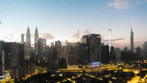 Time Lapse Of Kuala Lumpur Skyline With Dramatic Cloud Overlooking Cityscape.Federal Territory.Visible Noise Available. 4K.