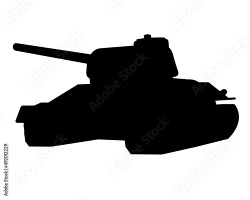 Black silhouette. Realistic military tank in isolate on black background. Vector illustration.