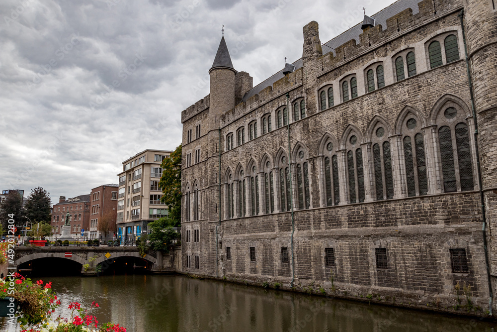 Moody daytime travel photograph from the historical center of Gent, Belgium. Cloudy sky. Moody daytime travel photograph from the historical center of Gent, Belgium. Cloudy sky.