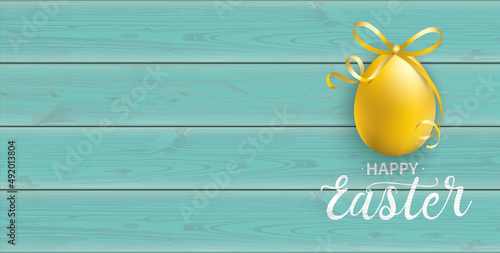Happy Golden Easter Eggs Wooden Turquoise Header