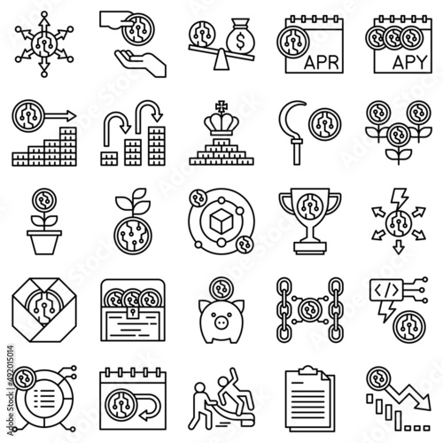 DeFi line icon set, vector illustration