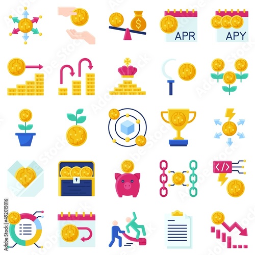 DeFi flat icon set, vector illustration