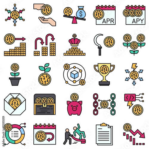 DeFi filled icon set, vector illustration