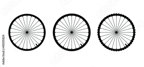 Cartoon cycling wheels line pattern. Sport icon. Cyclist wheel logo or pictogram. Cycling or bike rims symbol. Bicycle wheel, rim