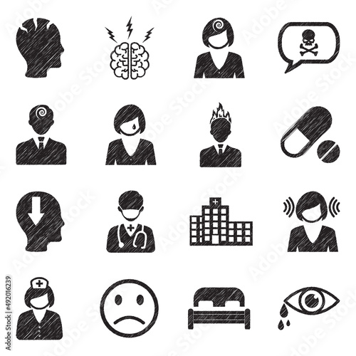 Depression Icons. Black Scribble Design. Vector Illustration.