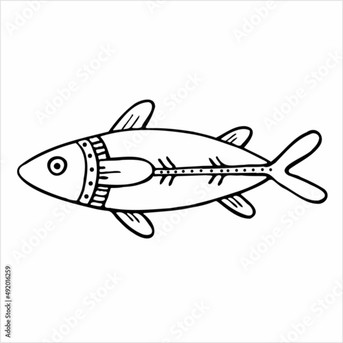 Wallpaper Mural Black and white vector illustration with fish in etnic style. For any your designs and decors. Suitable for making patterns, postcards, labels, packaging, covers and more. Torontodigital.ca
