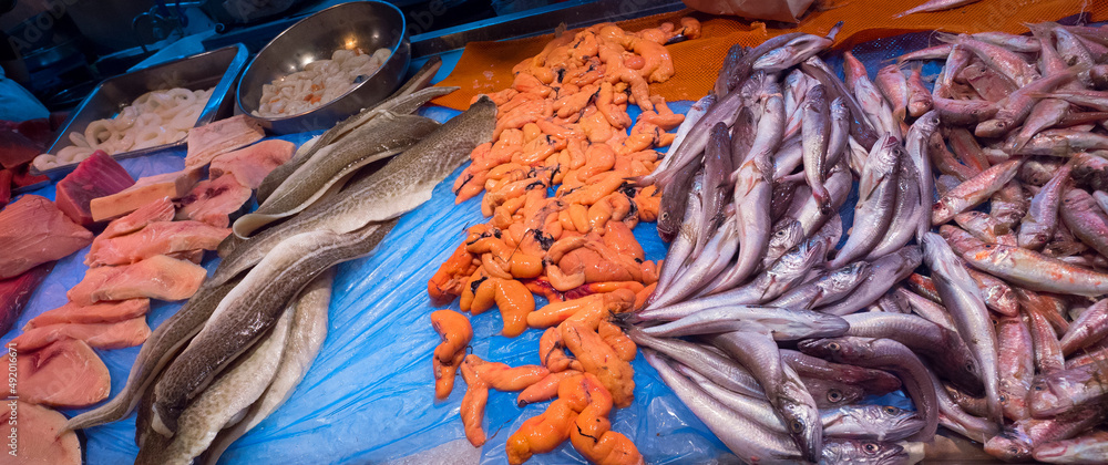 Fresh Fish at Central Food Market, Chiclana de la Frontera, Cádiz, Andalucía, Spain, Europe