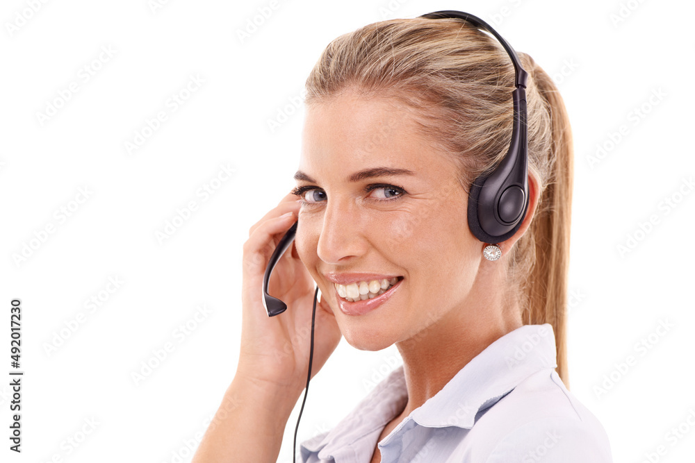 How may I help. A call centre operative speaking over her headset while smiling - cropped. How may I help. A call centre operative speaking over her headset while smiling - cropped.