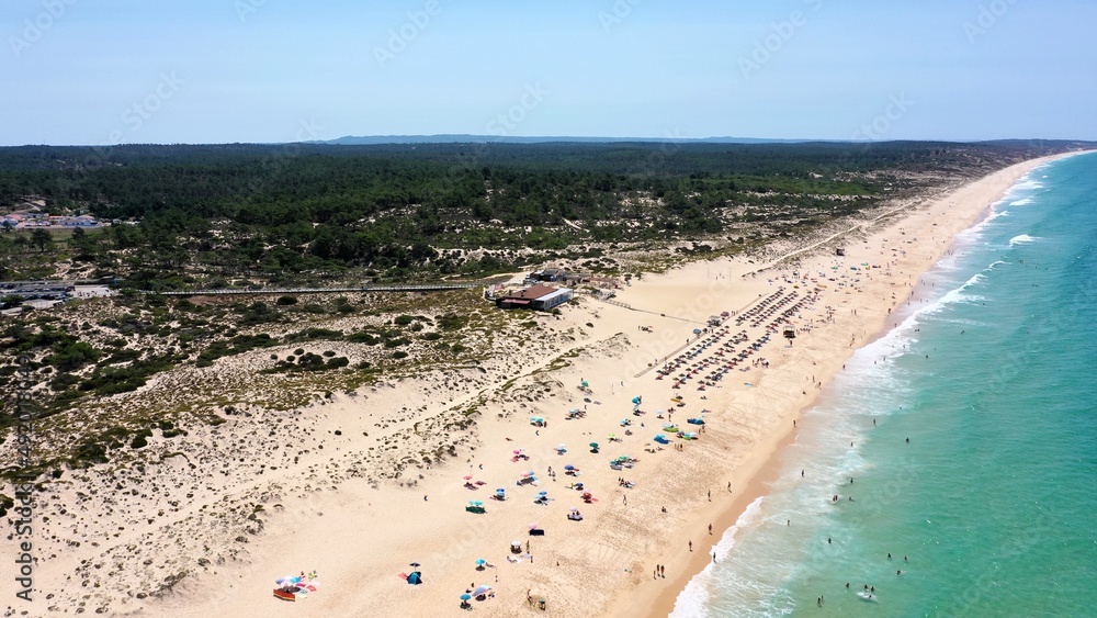 beach of Pego seen from sky and ocean in a sunny day beach of Pego seen from sky and ocean in a sunny day