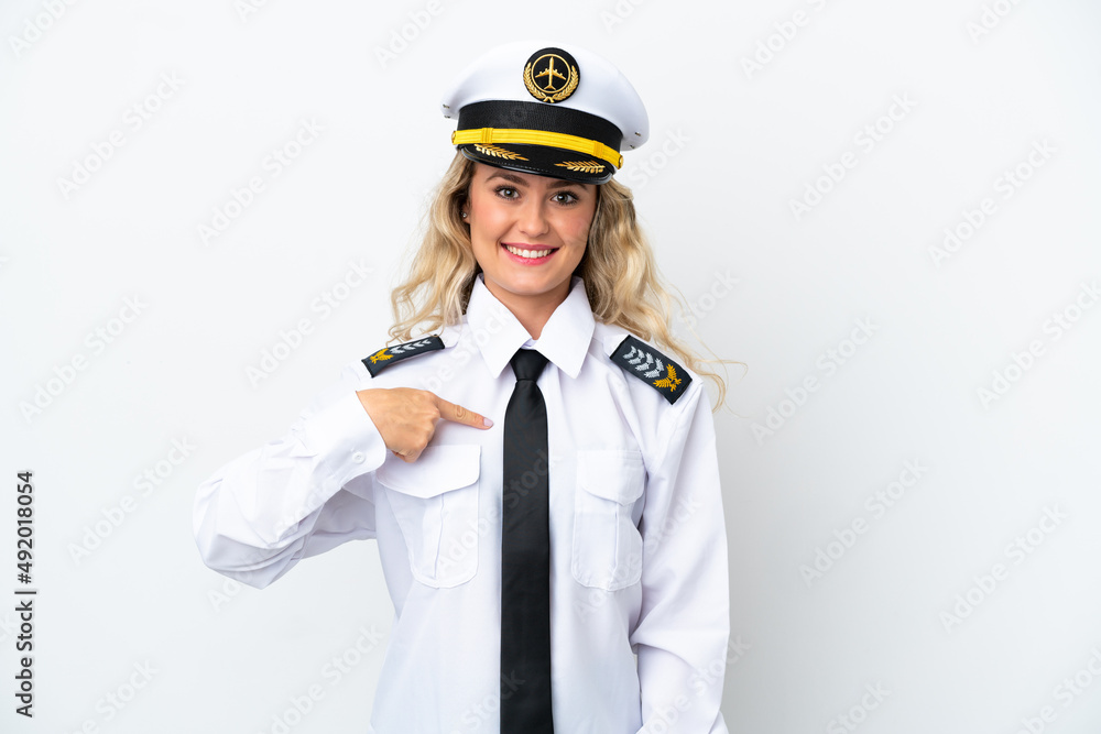 Airplane Brazilian pilot isolated on white background with surprise facial expression Airplane Brazilian pilot isolated on white background with surprise facial expression