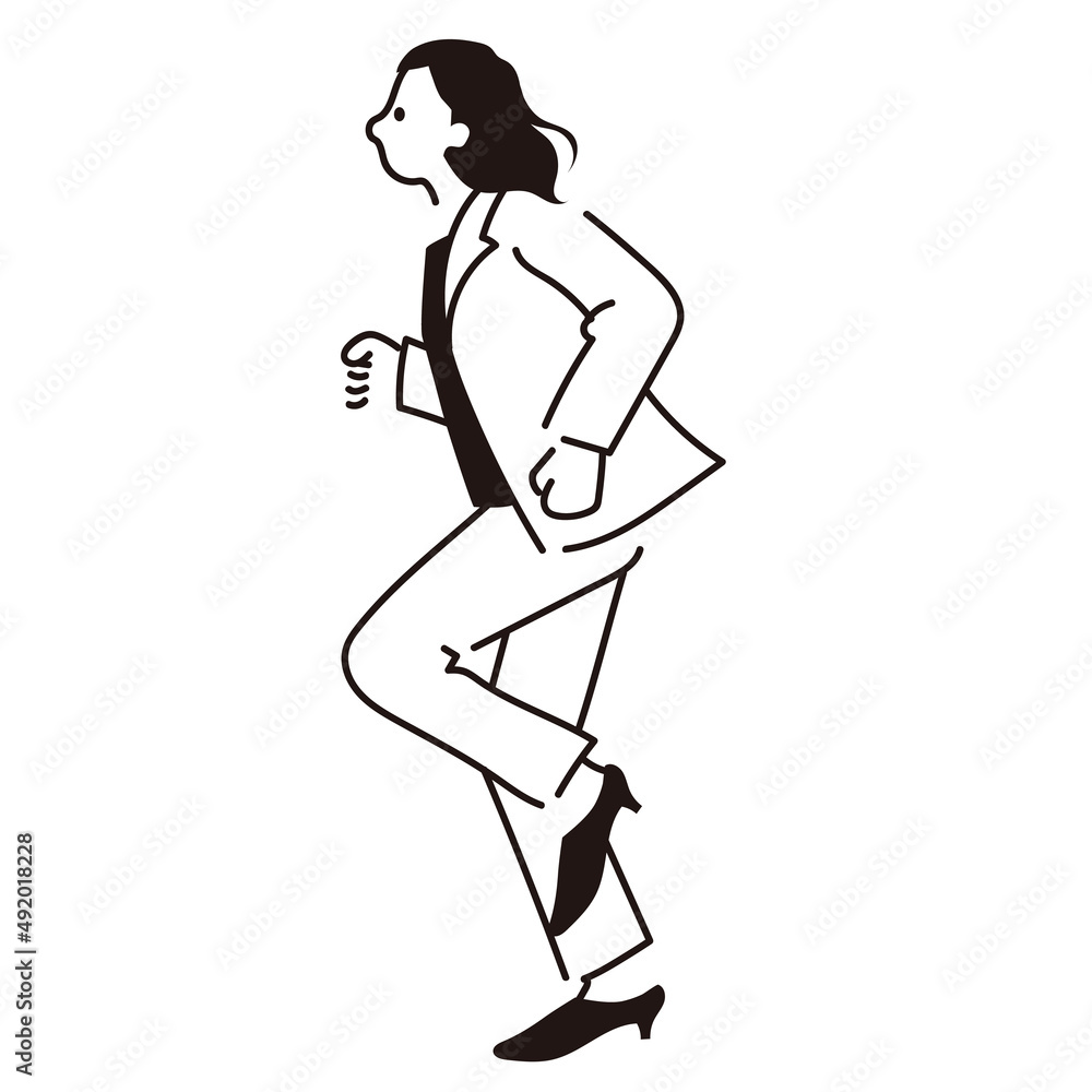 イラストベクター　スーツを着た女性　全身　走る