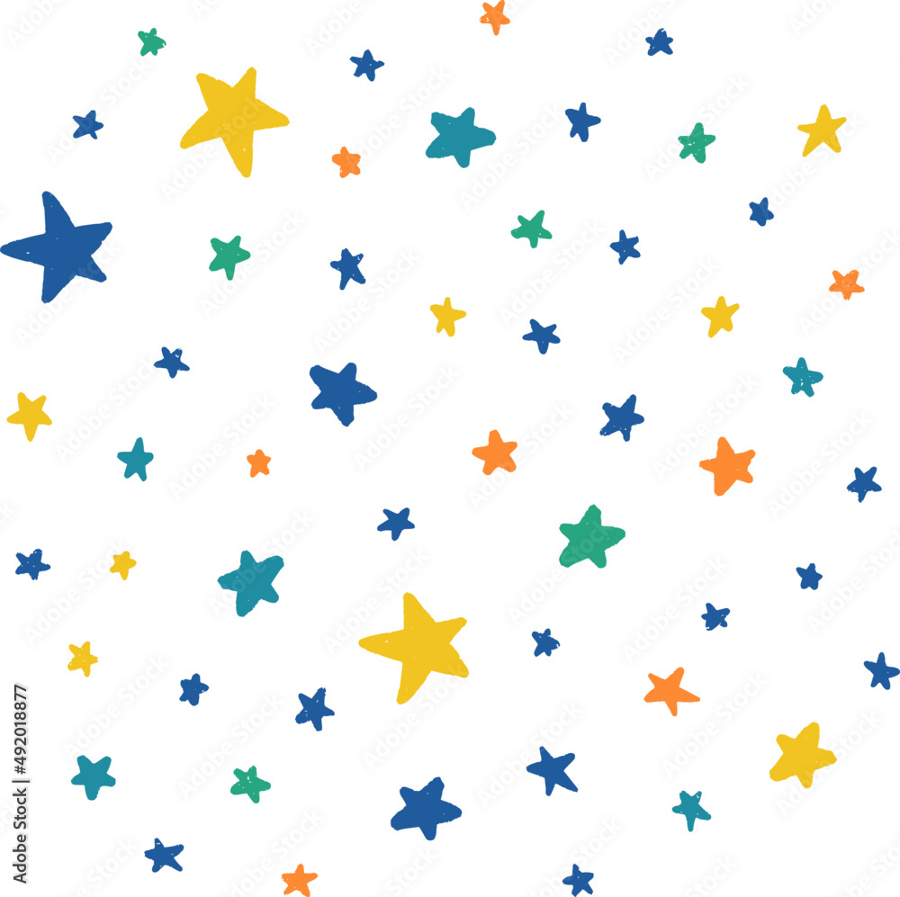 Stars set, hand-drawn colorful illustration