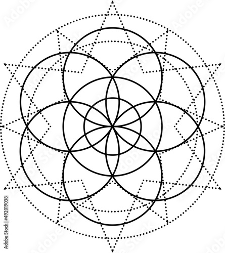 Decorative sacred geometry element, isolated esoteric mandala