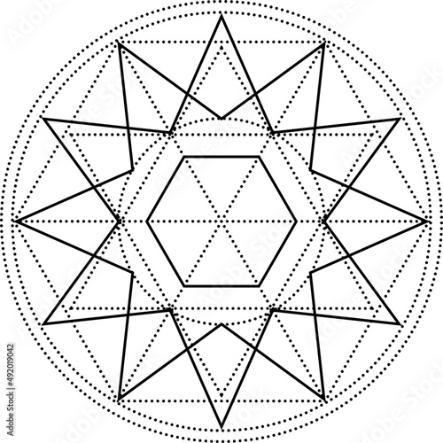 Decorative sacred geometry element, isolated esoteric mandala