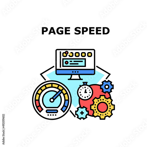 Page speed website time. internet test performance. fast load seo. computer data search vector concept color illustration photo