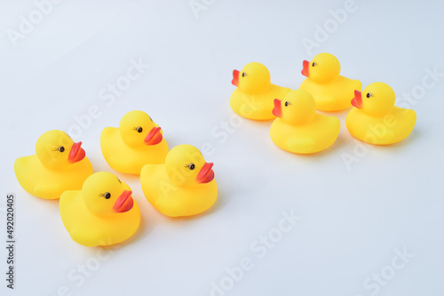 Toy ducks heading with different directions. Business innovation, unique and think different concept. © TeacherPhoto