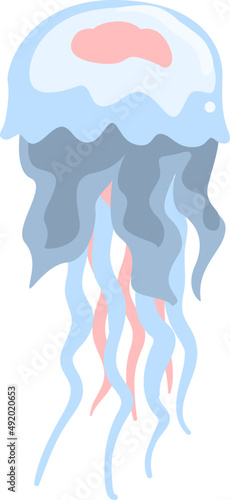 Blue Jellyfish or Sea Jelly with Tentacles as Underwater Oceanic Mammal Species