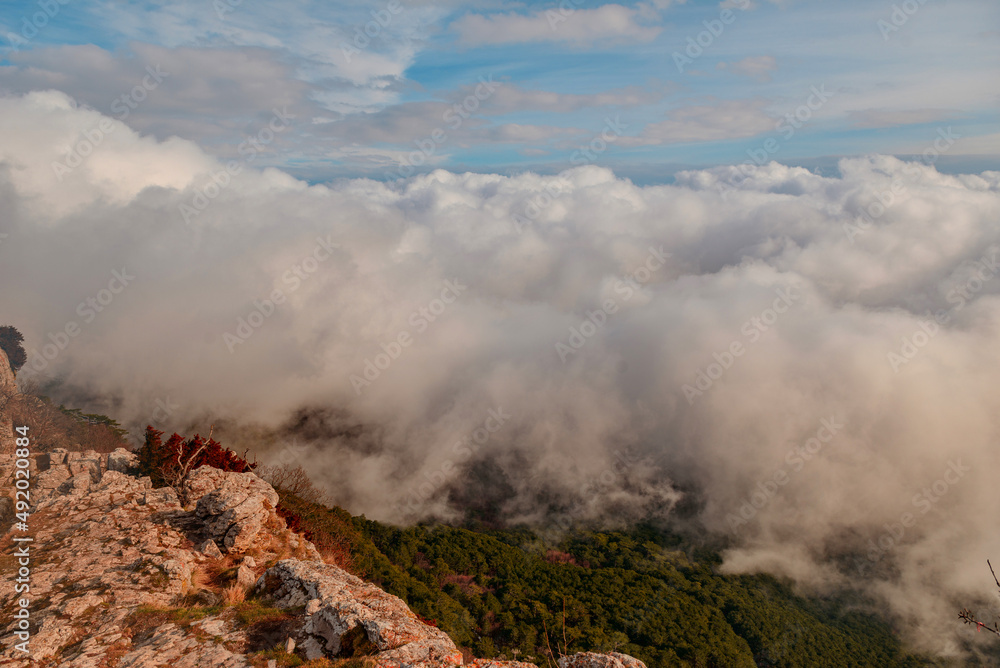 View of the clouds from the height of the mountain