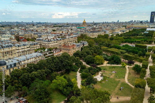 Paris, France, september 2021. Areal city landscape seen from the Eiffel tower.