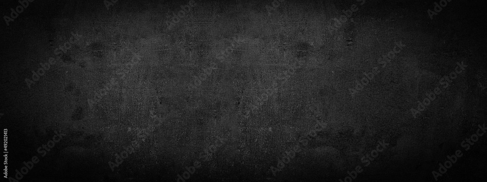 Black anthracite dark gray grey grunge old aged retro vintage stone concrete cement blackboard chalkboard wall floor texture, with cracks - Abstract background banner panorama pattern design template - obrazy, fototapety, plakaty 