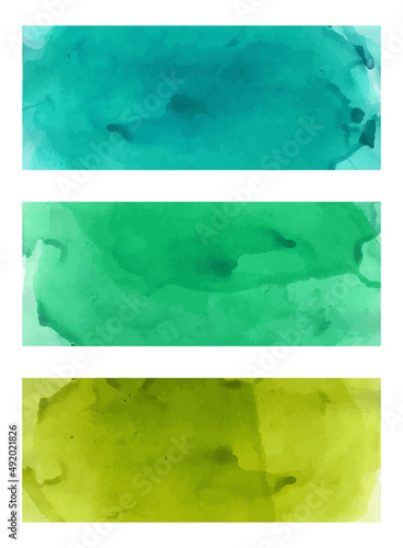 Conjunto de fondos de textura de acuarela con grano fino, colores azules, verdes, esmeralda, aceituna... Texturas vectorizadas con espacio para texto o imagen
