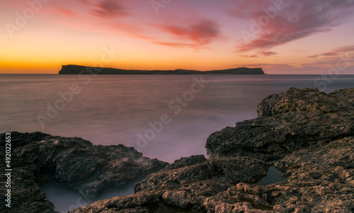 Sa Conillera Island at sunst with red sky , Ibiza