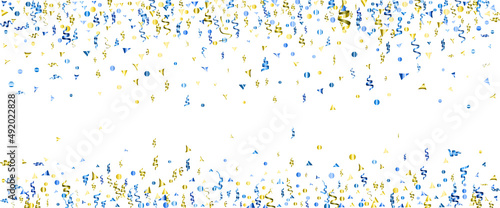 Abstract confetti banner background in blue and yelllow national ukranian colors. Isolated on the white. photo