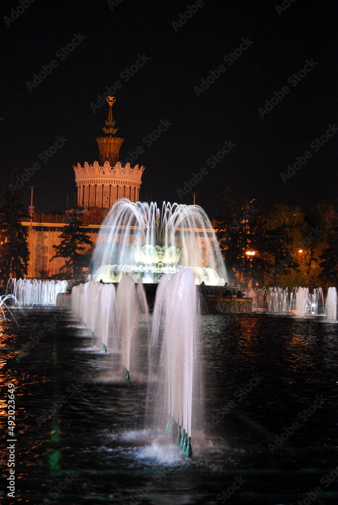 Stone Flower Fountain on the Main alley in the VDNH Park in Moscow