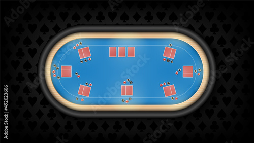 Poker table green cloth on dark background, vector illustration
