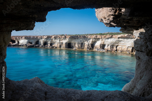 Εκτύπωση καμβά coast in ayia napa sea caves in cape greco in cyprus on the seashore with rocks