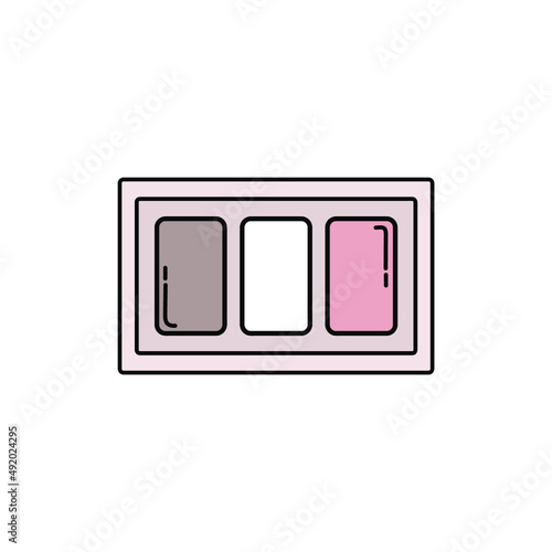 Cosmetics palette doodle vector illustration, highlighter, blush, sculptor, bronzer, eye shadows simple illustration