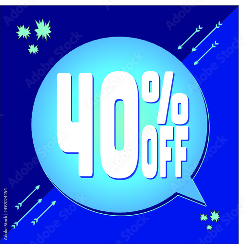 -40 percent discount. 40% discount. Up to 40%. Blue banner with floating balloon for promotions and offers. Up to. Vector photo