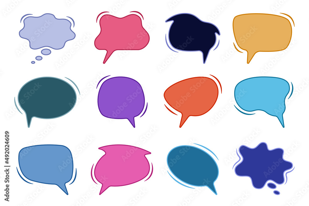 set colored vibrant speech bubbles flat cartoon isolated set colored vibrant speech bubbles flat cartoon isolated