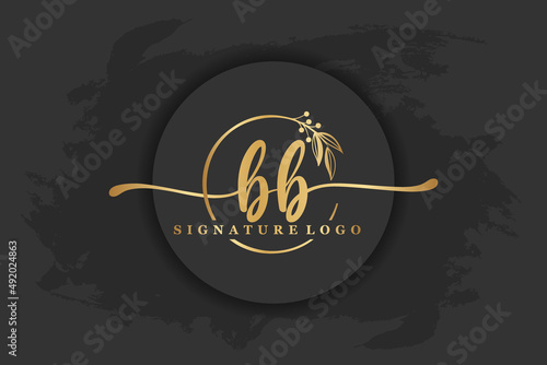golden signature logo for initial letterLetter bb. Handwriting vector illustration image